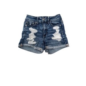 American Eagle Hi-Rise Shortie Distressed Denim Shorts Dark Wash Womens Size 00